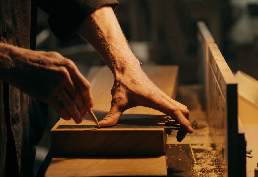 Hardwood floor craftsman at work