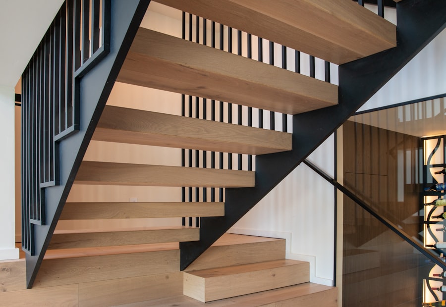 Refinished oak stair treads with matching handrail